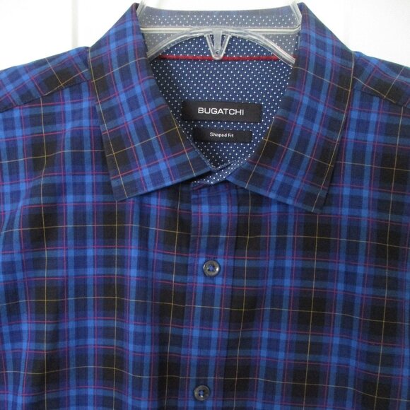 Bugatchi Mens L/S Blue Cotton Plaid Casual Shirt NWOT - Large Shaped Fit - Picture 1 of 3